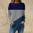 thumbnail image 2 of ATOYSOY Women's Color Block Pullover Workout Casual Shirts Loose Dressy Tops Retro Long Sleeve Tees Fall Winter Crew Neck Sweatshirts Outwear Fashion Blue L, 2 of 5