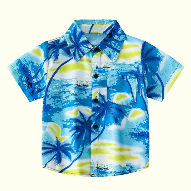 SDJMa Big Boys Hawaiian Shirt, Kids Hawaiian Shirt, Coconut tree print Shirt Short Sleeve Luau