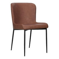Woxy Set of 2 Dining Chair Cognac Brown Faux Leather- Black Metal Legs