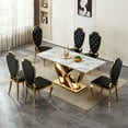 thumbnail image 3 of 70" Marble Dining Table for 6-8 People, Modern Rectangle Faux Marble Kitchen Table with Mirrored Finish Stainless Steel Base, Dining Room Table for Home, Kitchen, Apartment (Style 1: Gray & Gold), 3 of 8