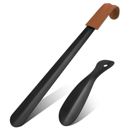 sixwipe 2 Pack Metal Shoe Horn, 16.5 inch Shoe Horn Long Handled for Seniors Men, Stainless Steel Long Shoehorn for Boots, 7.5 inch Travel Small Shoe Horn with Hook for Women Kids