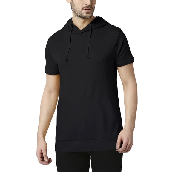 Hat and Beyond Men's Casual Gym Workout Short Sleeve Hooded Sweatshirt
