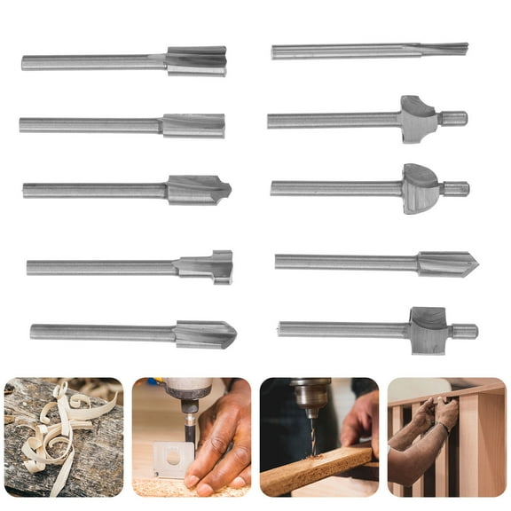 Worgeous 10pcs 1/8 Inch HSS Titanium Router Bits for Rotary Tool (Silver)