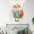 thumbnail image 3 of Watercolor Tapestry, Cute Little Fox Wants to Drink Coffee with Its Bird Friend, Wall Hanging for Bedroom Living Room Dorm Decor, 40W X 60L Inches, Pale Pink Jade Green Orange, by Ambesonne, 3 of 5