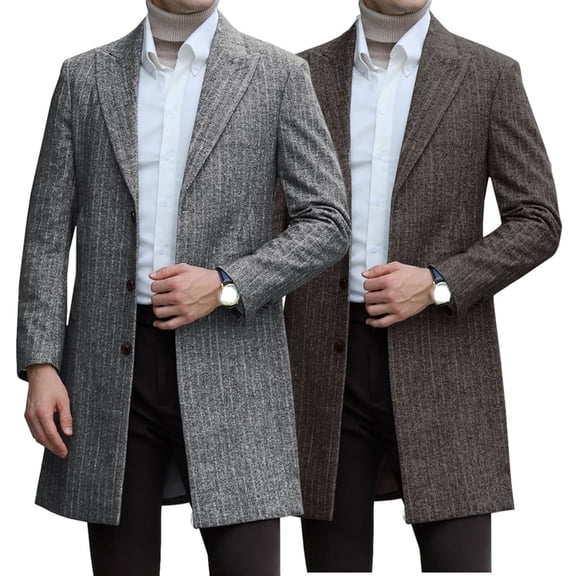 DIOAZUD Men's Pea Coat Wool Blend Winter Thermal Bussiness Casual Trench Coat Notch Lapel Single Breasted Overcoat