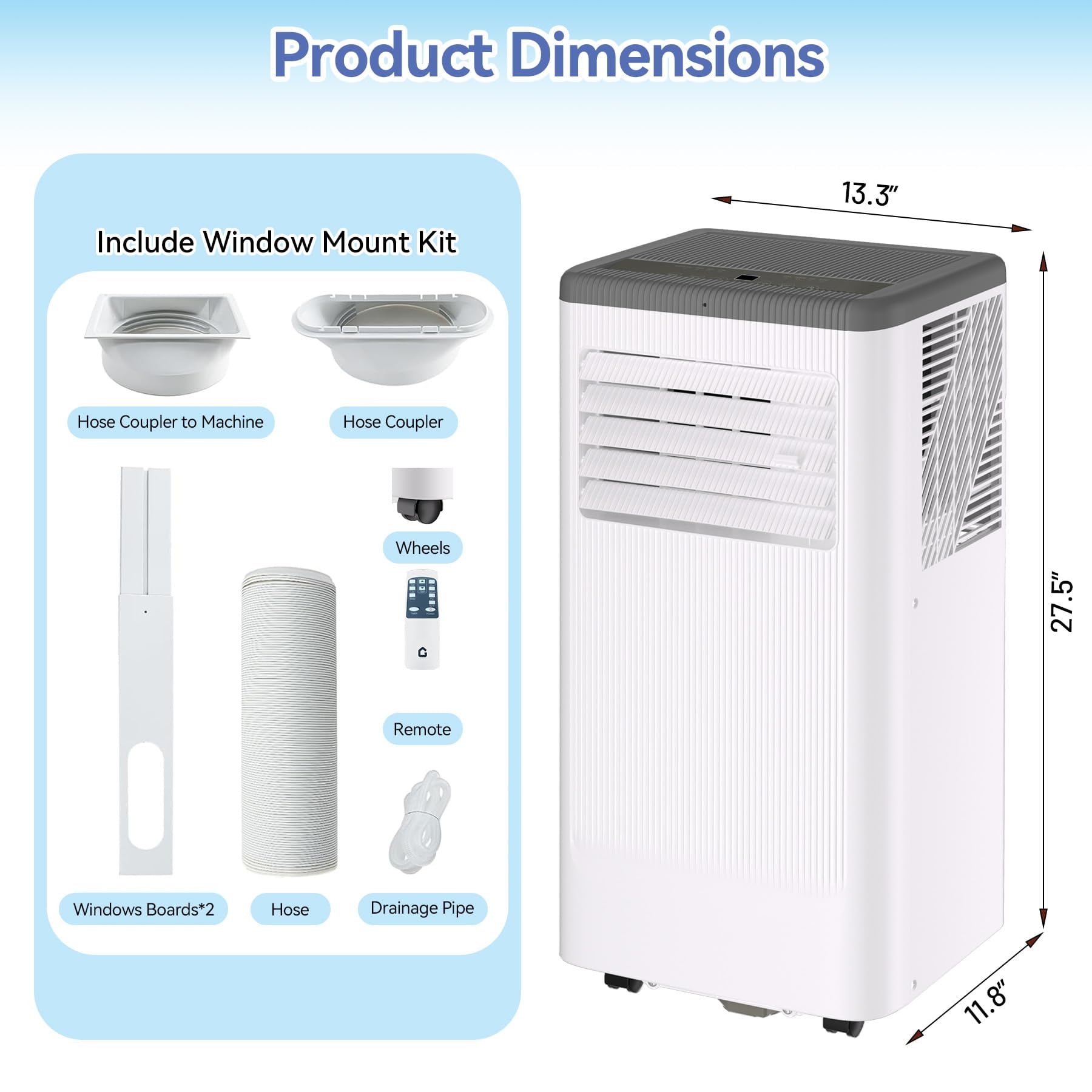8000 BTU Portable Air Conditioner with Wheels, Portable AC Unit with Remote, Indoor Air Conditioner for Room 420 SQ.FT, Cooling/Fan/Dry Modes, Low Noise for Apartments, Office, Bedroom, Living Room