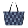 thumbnail image 2 of Zufioo Blue Gingham Buffalo Check Print Large Capacity Beach Travel Bag, Zippered Pocket Foldable Hand-held Shoulder Beach Bag, 2 of 7