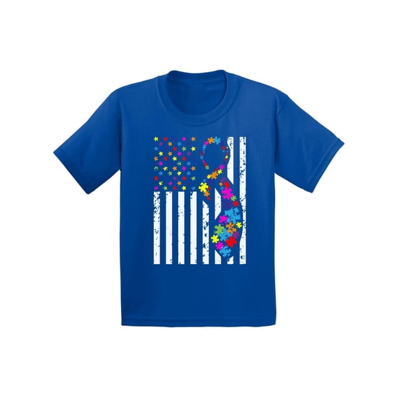 Awkward Styles USA Flag Autism Shirts for Kids Autism Awareness Ribbon Youth T-shirt American Flag Colorful Kid's Tee Shirt Tops Support Autism Awareness Tshirt Autistic Spectrum Awareness Shirts