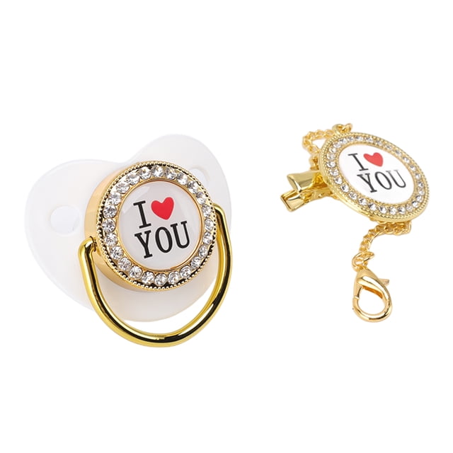 Chupete Ostentoso Chupete Con Clip De Cadena Chupete Para Recién Nacido Baby Chupete Bling I Love You Patrón Regalo Exquisito Chupete Infantil Con Clip De Cadena Para Recién Crtynell Descripción de la referencia