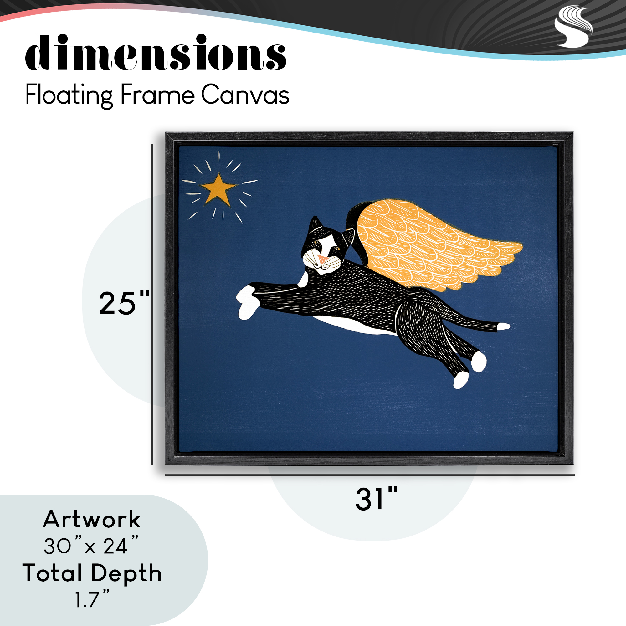 Angel Cat with Star Black Framed Floater Canvas Wall Art, design by Stephen Huneck