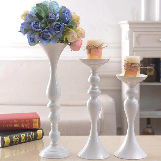 pitrice Long Stand Metal Candle Tea Light Holder Candlestick Flower Vase White-M
