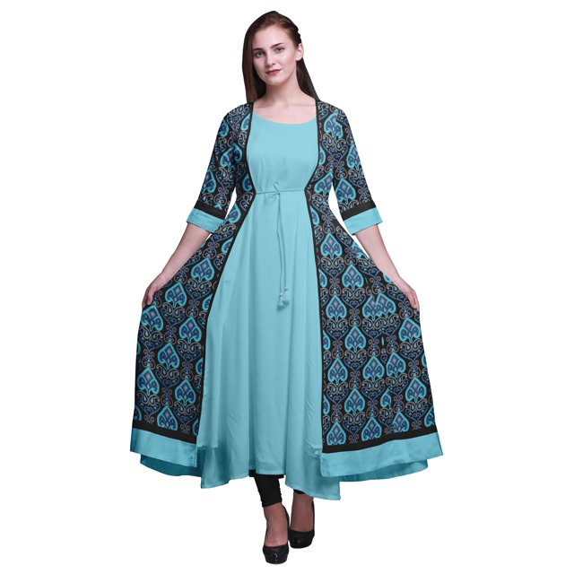 Bimba Robe Anarkali Imprimée pour Femmes Sans Manches Longue Kurta Indienne Ethnique