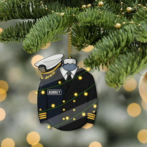 Personalized Navy Officer Acrylic Christmas Ornament with Lights Custom Name Military Uniform Decorative Keepsake, Service Member Holiday Tree Decor