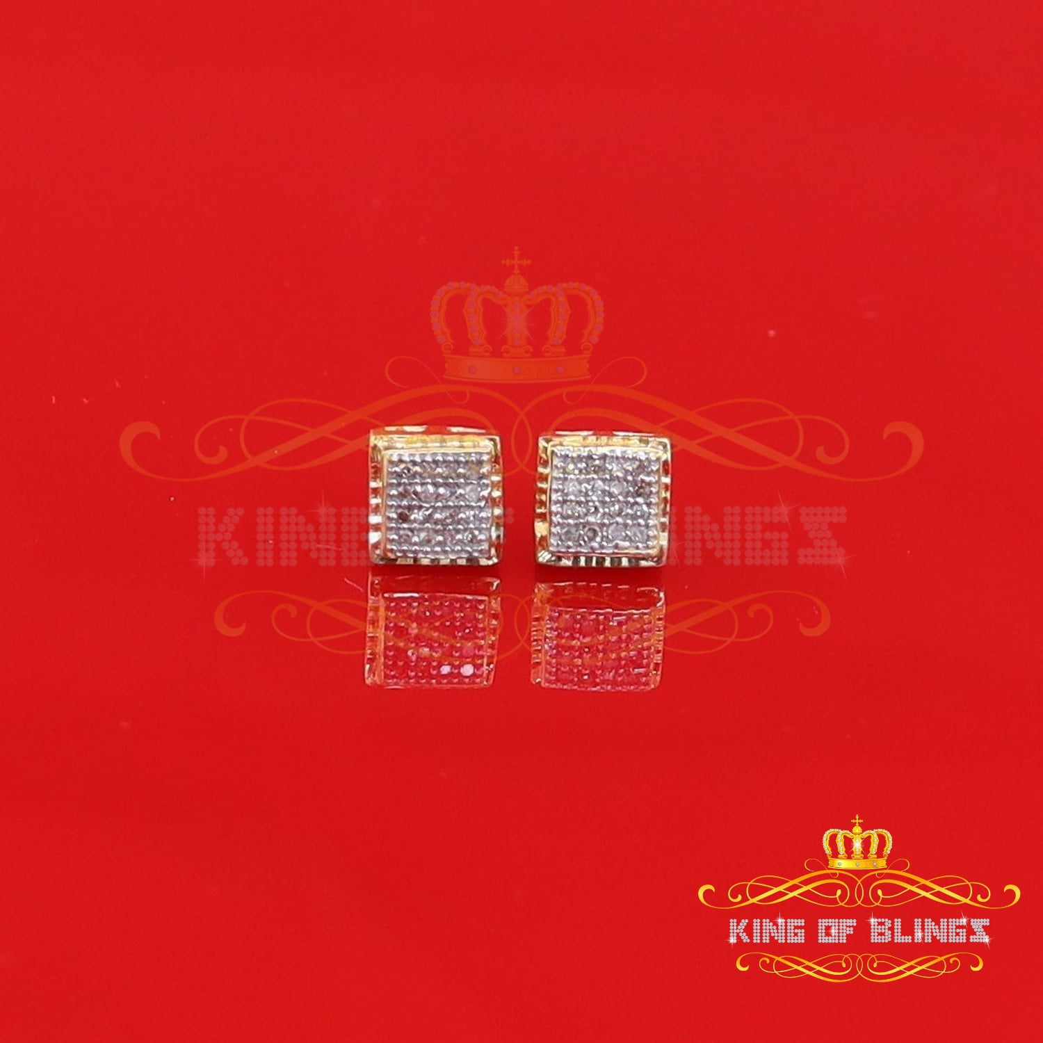 King of Bling's 925 Sterling Silver 0.10ct Small Diamond For Women's & Men's Yellow Stud Earring