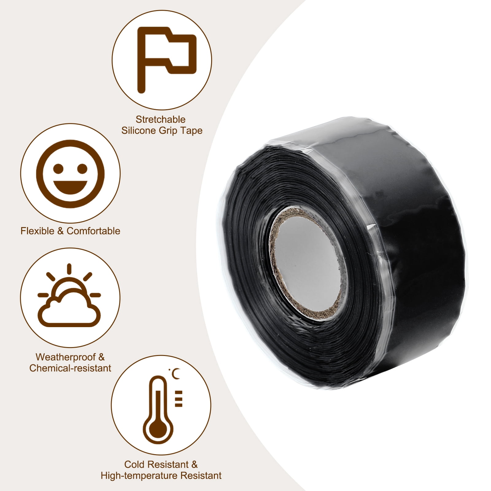 Uxcell Grip Tape, Self-Fusing Silicone Tape 17ft, Sealing Repair Wrap Tape, Black 2 Pcs