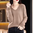 thumbnail image 3 of Pullover Sweaters For Women V Neck Soft Lightweight Loungewear Breathable Loose Fit Long Sleeve Travel Sweater Tops for Fall and Winter, Cozy and Practical, Ideal for Travel and Home,Camel,Size M, 3 of 5