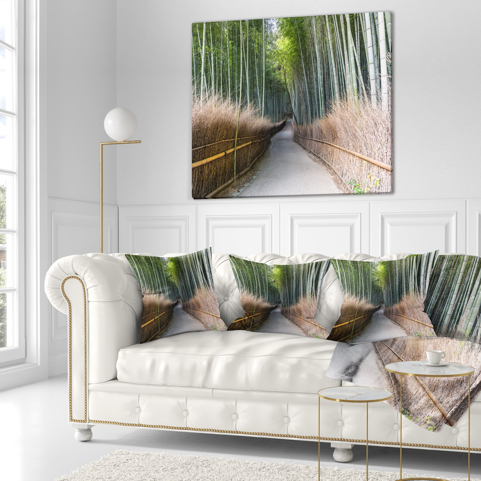 Designart Straight Path in Bamboo Forest - Forest Throw Pillow - 16x16