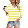thumbnail image 2 of successthop Womens Oversized Shirts 3/4 Sleeve Tee Baggy V Neck Pullover Tops Loose Stripe Trendy Vacation Clothes L, 2 of 9