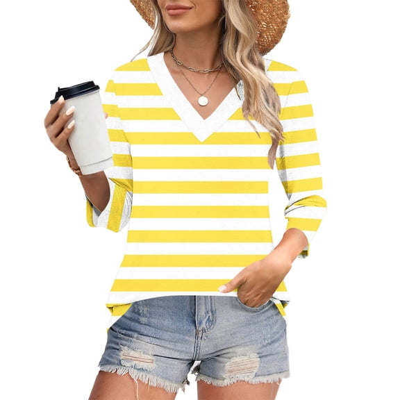 WRKEKC 3/4 Sleeve Tops for Women V Neck Print Casual Loose Fit T Shirt for Everyday Stylish Wear and Comfort
