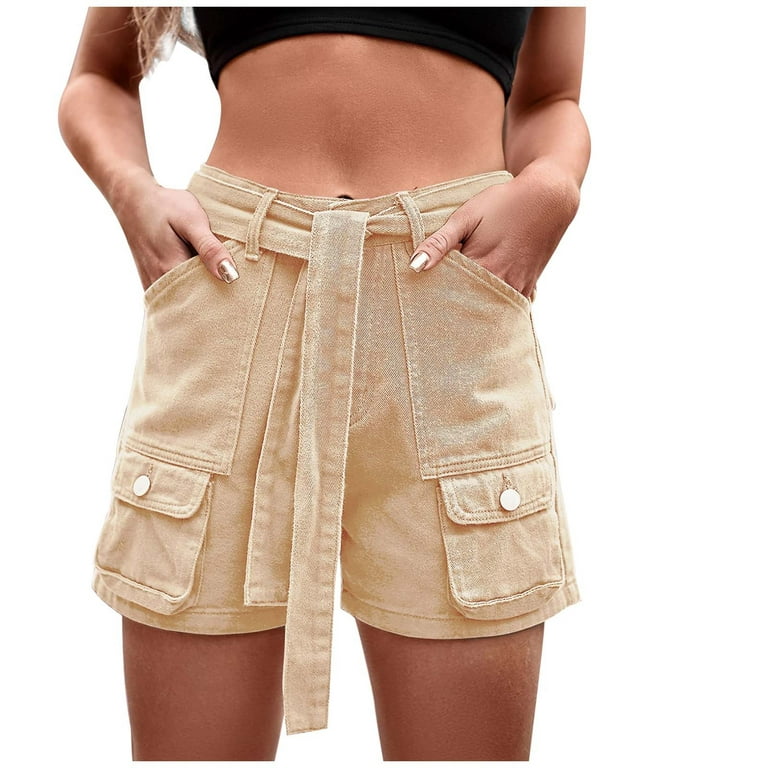 JWZUY Womens High Waisted Cargo Shorts with Pockets Above Knee Streetwear  Pants Khaki XL 