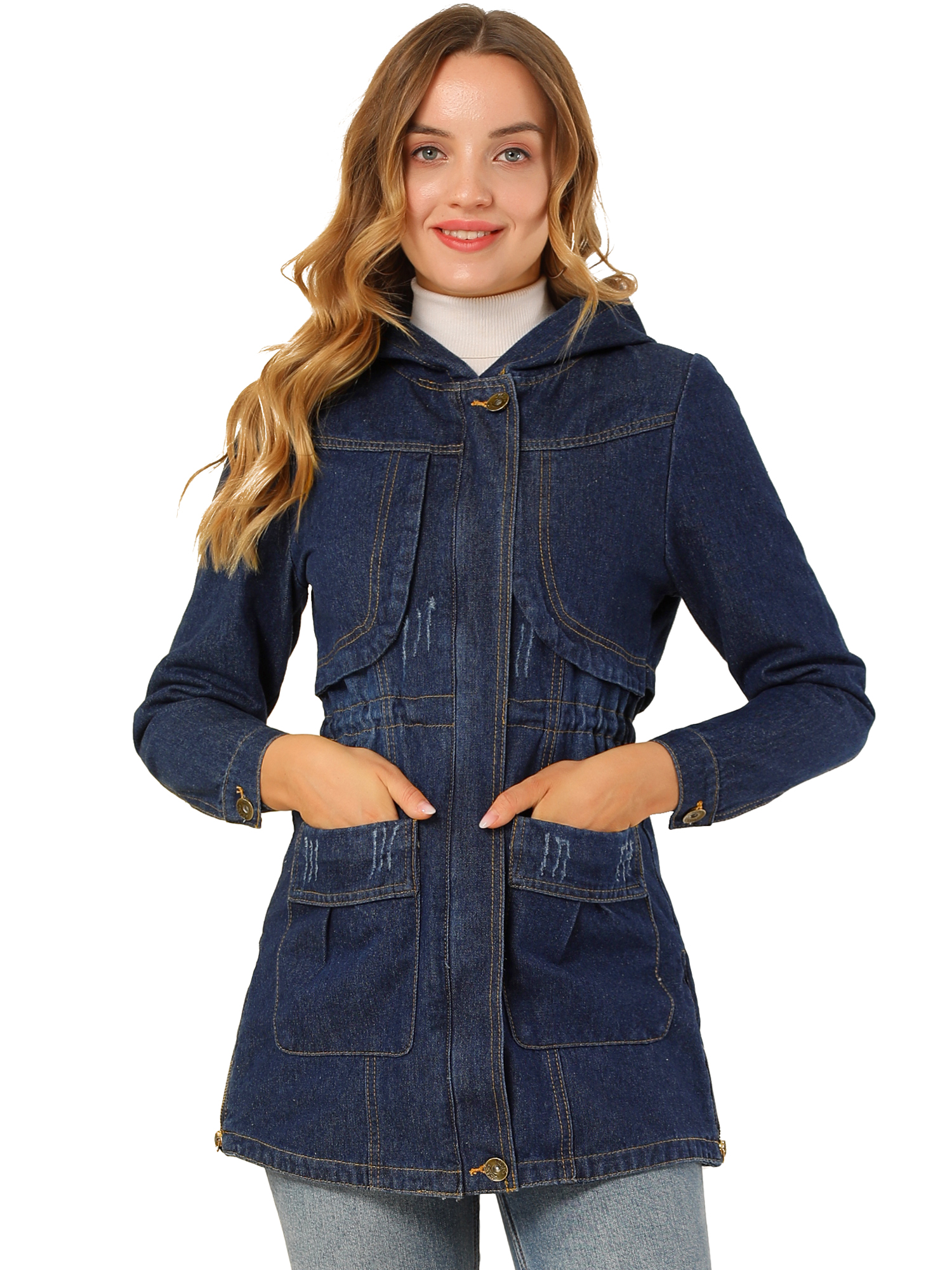 Allegra K Women's Hoodie Jean Pockets 
