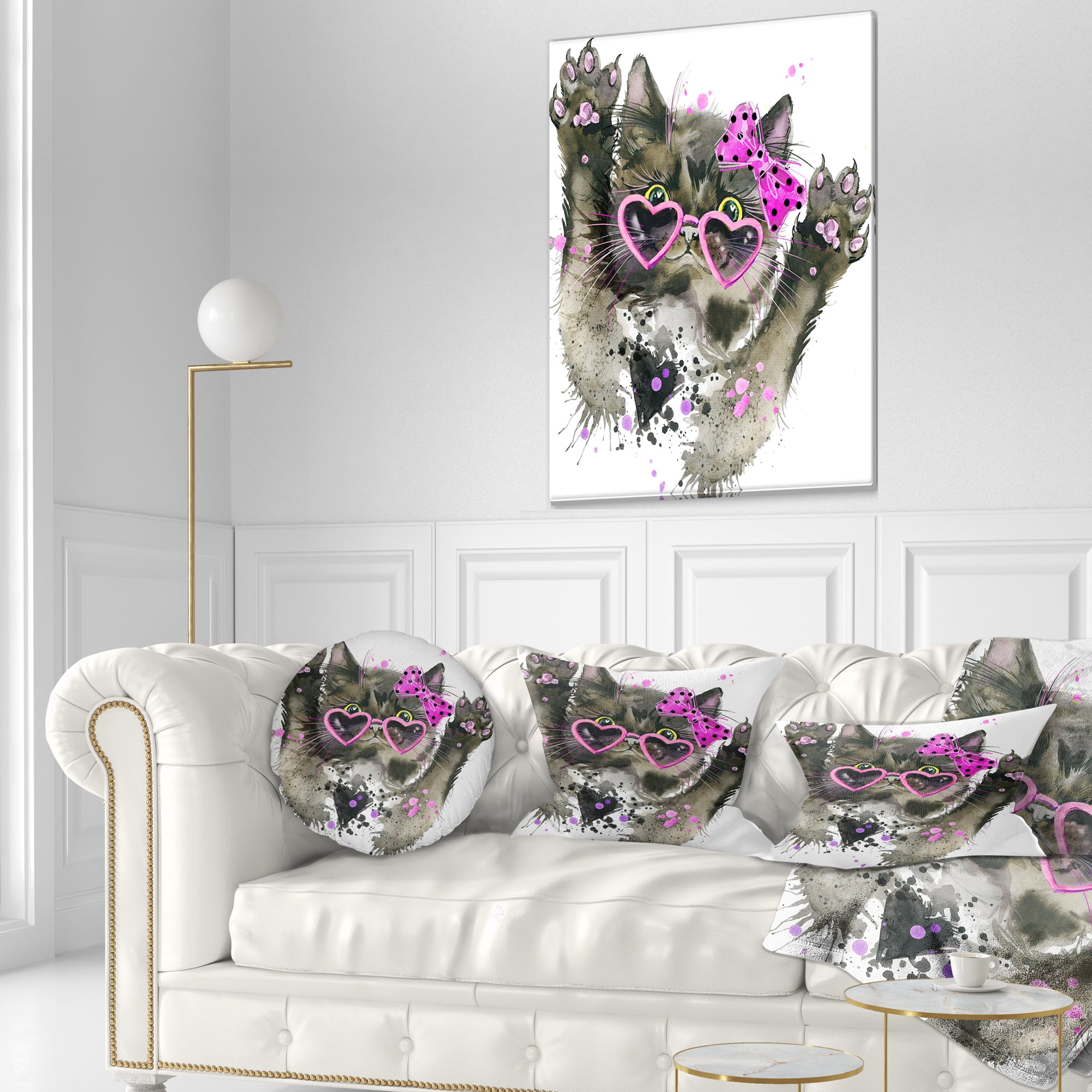 Designart Funny Black Cat Illustration - Animal Throw Pillow - 12x20