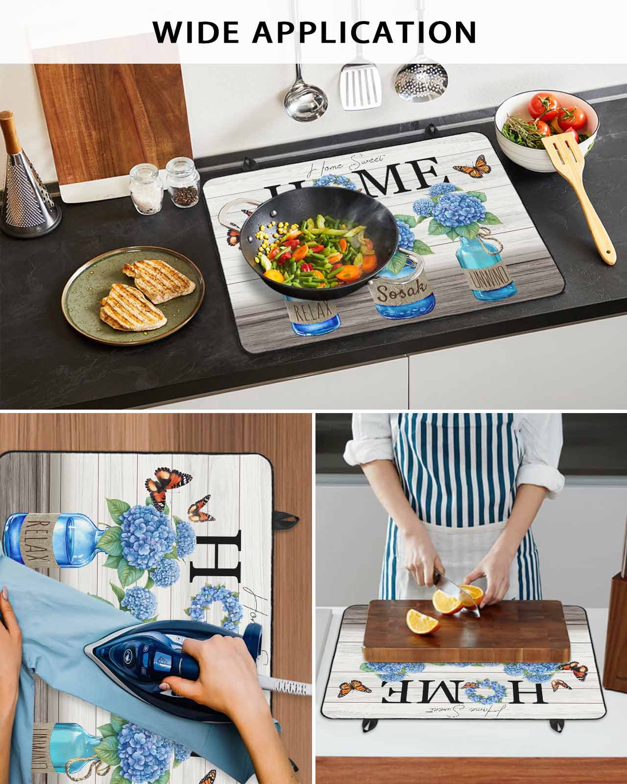 nqOlkjepod Large Induction Cooktop Protector Mat 24"x21", Blue Flower Stove Top Covers for Electric Stove, Summer Hydrangea Floral Leaf Butterfly Stove Burner Cover Mats, Glass Top Stove Cover