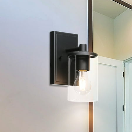 XiNBEi Lighting Wall Sconce 1 Light Bathroom Vanity Light with Glass Modern Indoor Black Sconces Wall Lighting