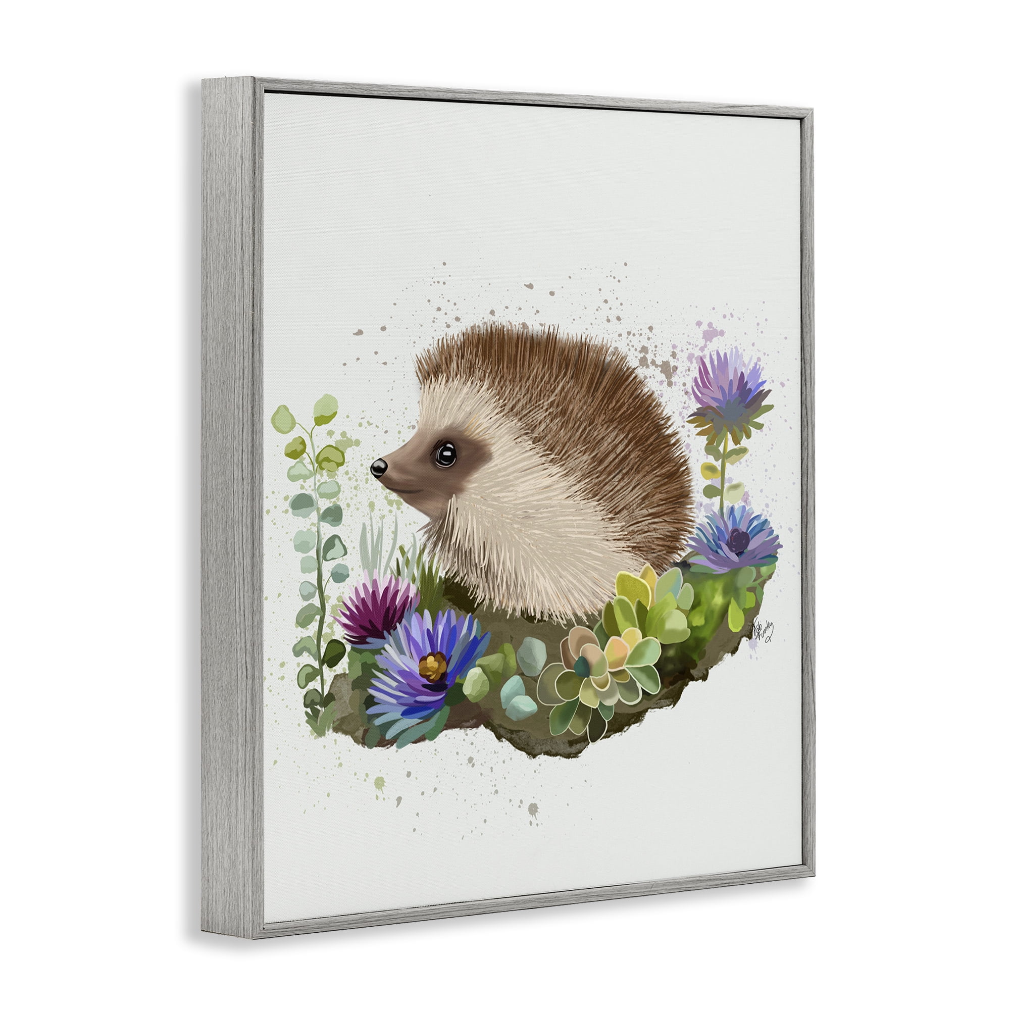 Stupell Industries Hedgehog in Garden Animals & Insects Painting Gray Framed Art Print Wall Art, 11 x 14