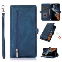 Nalacover Zipper Wallet Case for Google Pixel 9 / 9 Pro, Crossbody Purse Case with Card Holder Lanyard Wrist Hand Strap, Premium PU Leather Flip Kickstand Shockproof Magnetic Buckle Cover, Blue
