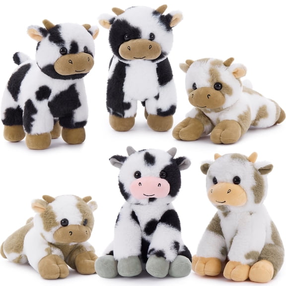 MaoGoLan 6 Pcs Cow Stuffed Animals Set 10'' Stuffed Cow Plush Toy Bulk
