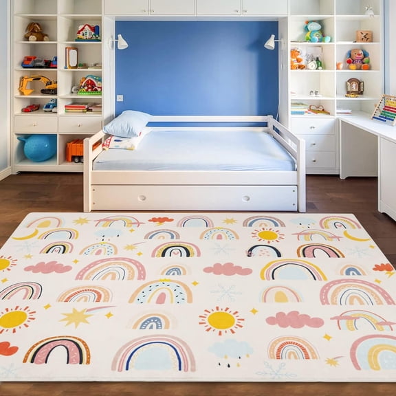 AKASISRUG Kids Area Rug Washable Non-Slip,Rainbow Weather Mat,Space Mat for Living Room，S