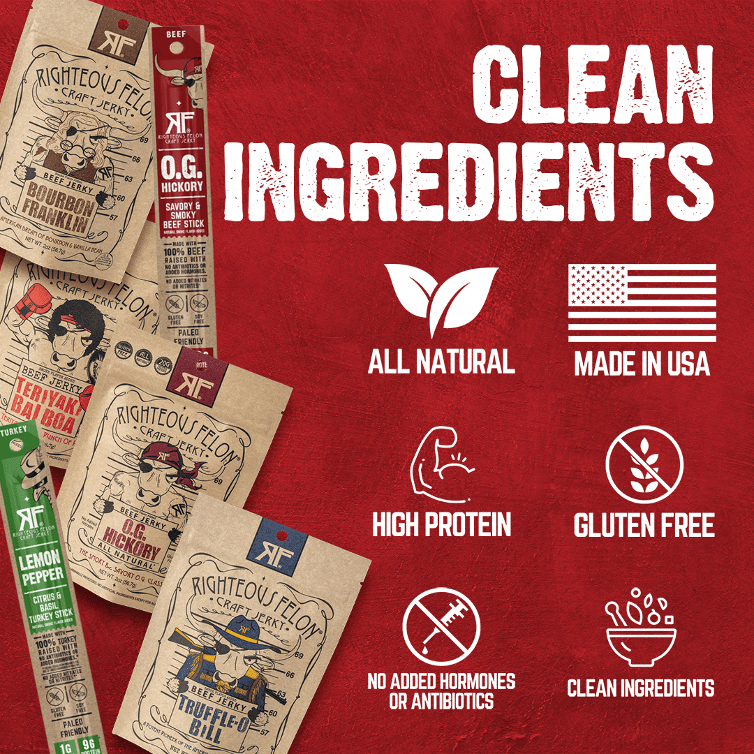 Righteous Felon Savory Jerky & Meat Sticks 6 Pack - High Protein, Low Sugar Gifts for Men