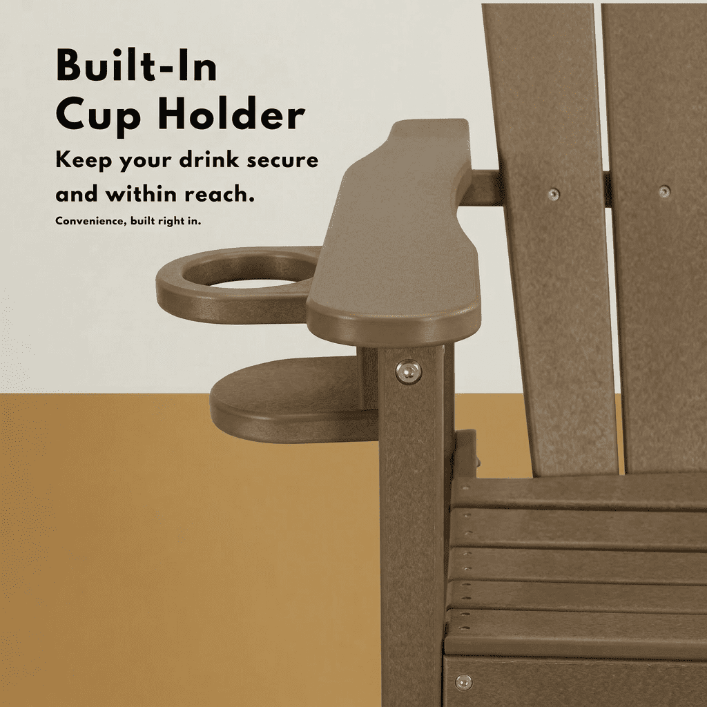 HDPE Bar Height Adirondack Chair with Cup Holder, All-Weather Outdoor Patio Bar Chair with Armrests 1 Piece(WW)