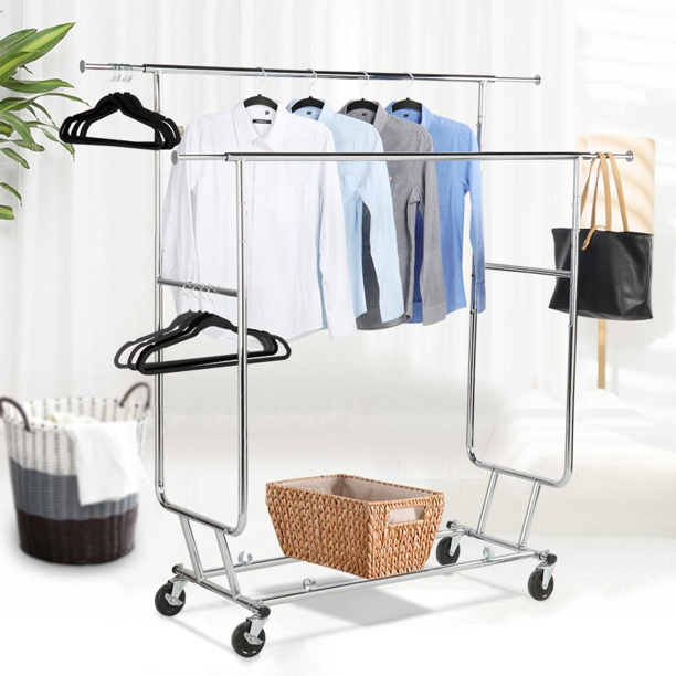Commercial Rolling Collapsible Clothing Garment Rack Hanger Holder