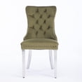 thumbnail image 3 of 2 Pieces High-end Velvet Dining Chairs With Nailhead Trim And Steel Plating Legs, Upholstered Accent Side Chairs for Kitchen, Living, Bedroom, Tufted Solid Wood Dining Chair, Olive Green+Silver, 3 of 9