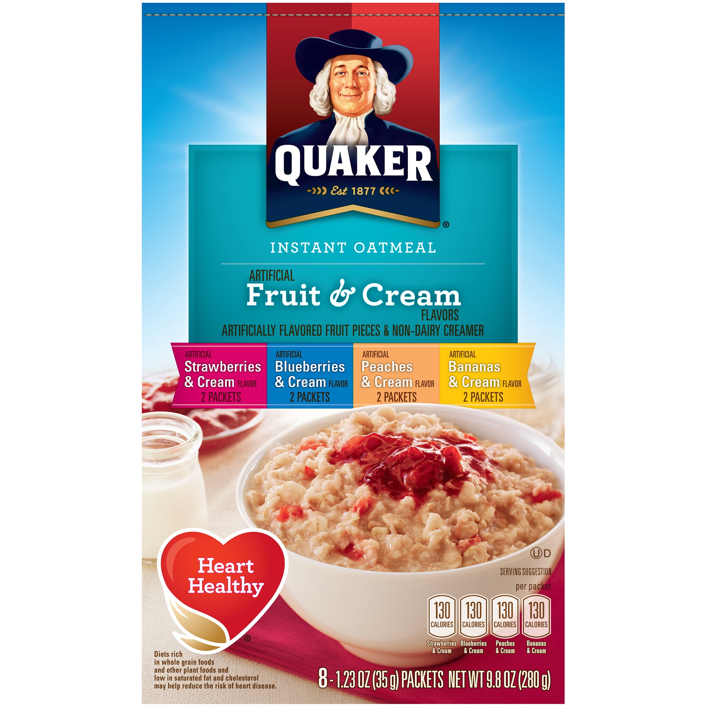 (4 Pack) Quaker Instant Oatmeal, Fruit & Cream, Variety Pack, 8 Packets