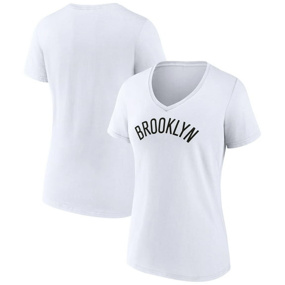 Women's White Brooklyn Nets Wordmark V-Neck T-Shirt