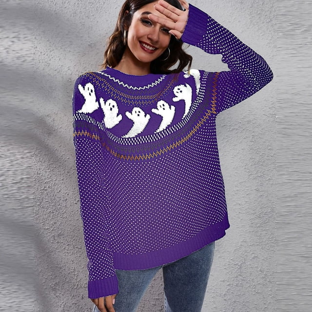 Puntoco Suéter Mujer Estampado Cuello Redondo Manga Larga Camiseta Blusa tops Sudadera Navidad Liquidación Puntoco Puntoco-4189