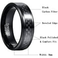 thumbnail image 5 of 8mm Men's Black Tungsten Rings Carbon Fiber Inlay Wedding Band Ring with Beveled Edges, 5 of 6