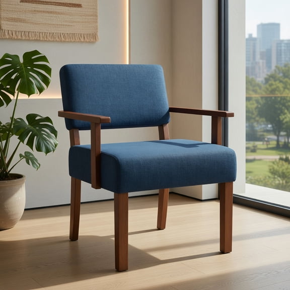 Resenkos Leisure Sofa Reading Chair, Accent Chair,Linen Accent Chair Living Room Chair with Soft Padded Seat and Backrest-Blue