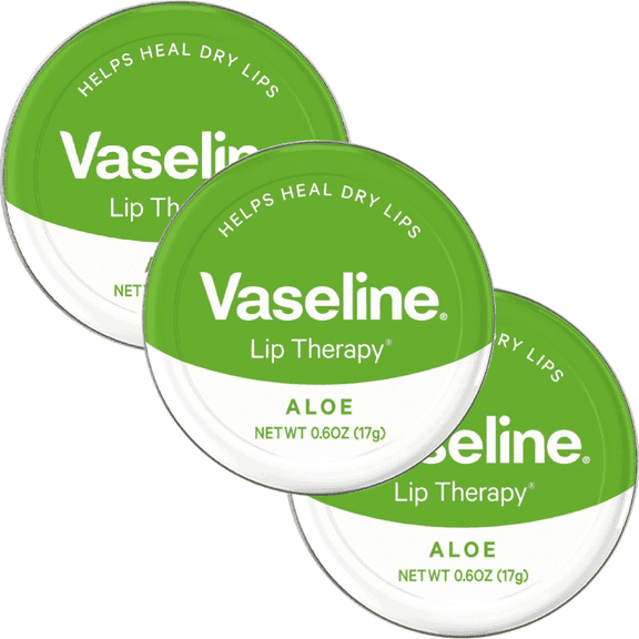 Vaseline Lip Therapy Aloe Vera Lips Tin 3-Pack – Tinted Lip Balm for Soft, Smooth, Glossy Lips, 0.6 Oz Ea