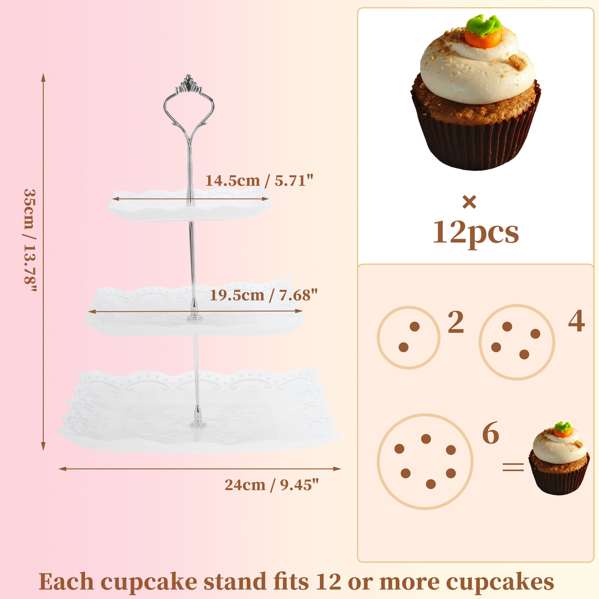 Unique Bargains 3 Tier Dessert Cupcake Stand Holder Square Cup Cake Tower