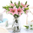 thumbnail image 2 of Viworld Artificial Tiger Lily 5Pcs Latex Fake Flowers Real Touch Bouquet For Wedding Party Home Office Garden Hotel Decor (Light Pink), 2 of 7