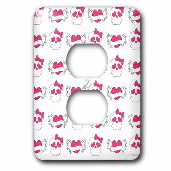 3dRose, Girly Pink and White Hearts and Skulls, 2 plug outlet cover