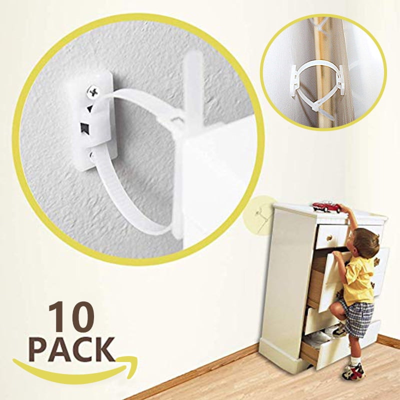 TV Anti Tip Straps 2 Pack - Baby Proof Furniture Wall Anchor Kit Earthquake Safety For Flat Screens & Shelves 