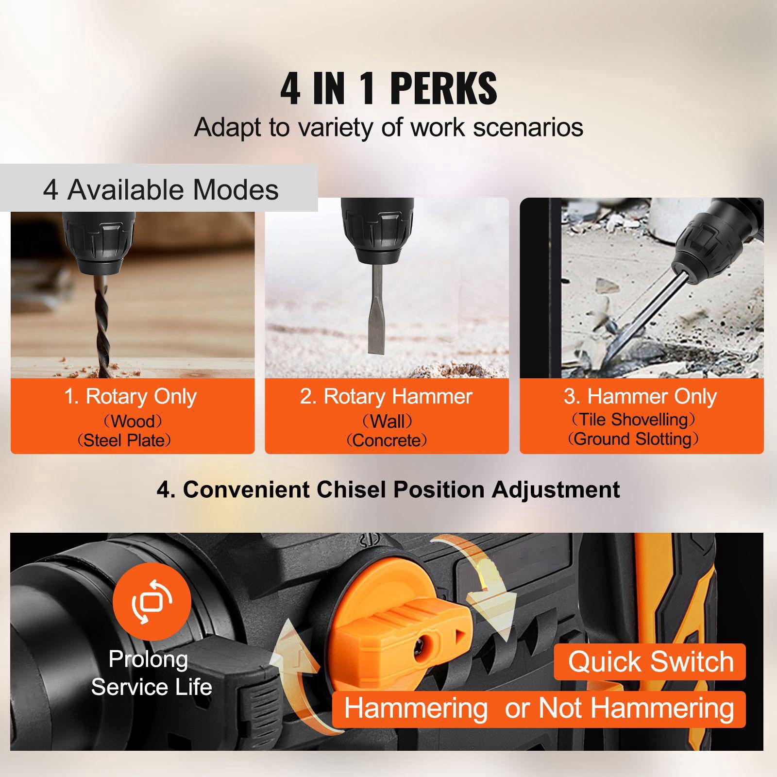 1 1/4 Inch SDS Plus Rotary Hammer Drill 13 Amp Corded Heavy Duty Rock Hammer with Vibration Control Safety Clutch Electric Hydraulic Breaker Variable Speed Power Tool for Concrete Work