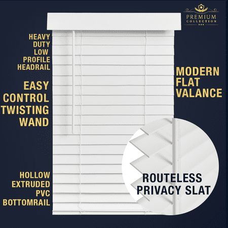 35x 48 Lotus & Windoware Cordless Faux Wood Blind, Smooth, Bright White, Privacy Slats, Blinds for Indoor Windows,  Long