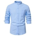 thumbnail image 2 of Mens Shirts Long Sleeve Casual Turn-down Collar Button Shirt Blouse Light Blue 2XL, 2 of 6