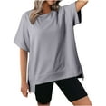 thumbnail image 2 of Jewelreauty Oversized Women Short Sleeve Shirts Pullover Irregular Solid T-Shirts Casual Loose Crewneck Tops (3XL, Gray), 2 of 9